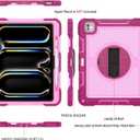 Case for iPad Pro 13 Inch 2024 M4 (7th Generation) Kids,Rugged Heavy Duty Shockproof Protective with 360Rotating Stand,Pencil Holder,Hand/Shoulder Strap Cover for Girls,Women,Rosy Red+Pink