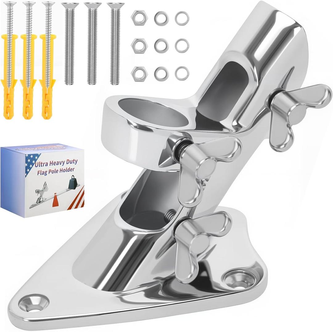 316 Stainless Steel Flag Pole Holder, Marine Grade Ultra Heavy Duty Flag Pole Mount, Outside House Flag Pole Bracket, Flagpole Mounting Bracket, Outdoor Flag Holder - Mirror Polishing, 2 Position 1 in