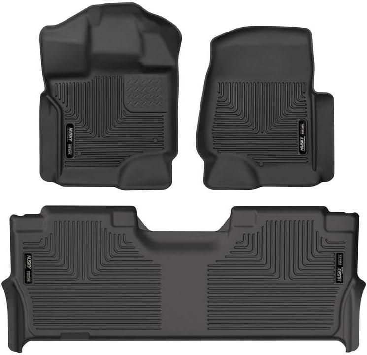 Husky Liners X-act Contour Floor Mats | Fits 2021-2026 Ford F-150, 2022-2025 Lightning, SuperCrew (Crew Cab) w/Fold Flat Storage | Front & 2nd Row, 3-pc Black - 53468