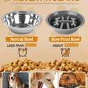Jovrun Elevated Dog Bowls for Medium Size Dogs with Mat, Non-Slip Dog Feeder with 1*Stainless Steel Dishes & 1*Slow Feeder Bowl, 5 Heights Adjustable Raised Bowls for 3.15″-8.66″-9.84″-11.02″-12.2″