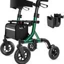 MAXWALK Walkers for Seniors, Rollator Walker with Seat, 10" Rubber Wheels All Terrain Rollator Walker with Backrest, Aluminum Walkers Built-in Cable, Foldable and Adjustable Height for Seniors
