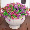 HyeFlora Artificial Flowers for Outdoor Indoor Garden Home Decoration, Faux Flower Daisy with Eucalyptus Leaves Fake Plants Greenery Boxwood Porch Patio, 12 Bundles (Purple Pink)