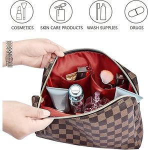 Makeup Bag, Cosmetic Bag, Portable Leather Large Checkered Makeup Bag, 2 Pack Large Capacity Travel Cosmetic Bag for Women, Lightweight Design and Waterproof Toiletries Bag Christmas Gifts