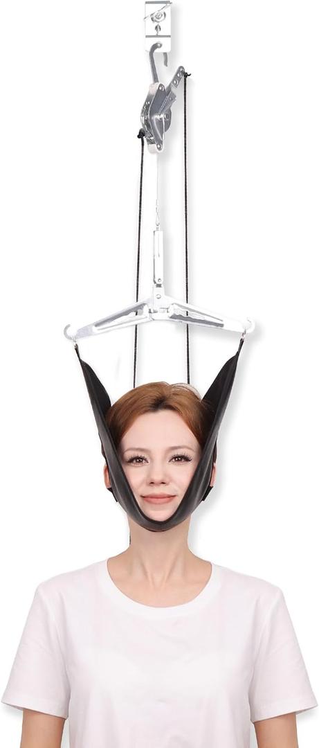 Cervical Neck Traction Device Over-The-Door, No Need for Handheld or Water Bag Portable Neck Stretcher, Effective Home Physical Therapy for Neck Pain Relief, Adjustable Tension Levels