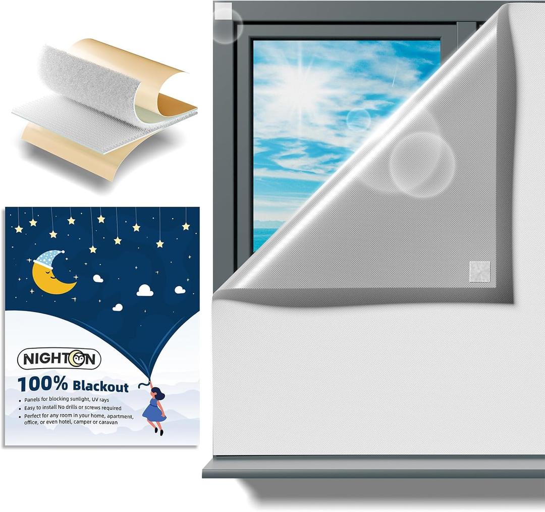 NIGHTON Portable Blackout Curtains 40"57" Strong Hook and Loop Tape Strips with Adhesive,Blackout Shades That can be Cut,100% Blackout Material Window Blinds for Baby Nursery or Travel Use-White-V5