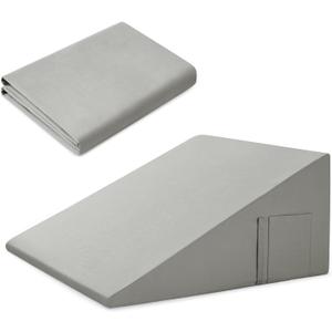Cotton Wedge Pillow Cover for 24" x 24" x 10" Wedge Bed Pillow, Zippered Wedge Pillow Case Protector with Side Pocket, Light Grey (Pillow Not Included)
