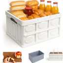 Collapsible Picnic Basket Set for 2  Insulated Plastic Picnic Basket with Waterproof Bag & Wooden Lid, Large Capacity Stackable Storage Bin for Outdoor, Camping, Picnics, Home Organizing