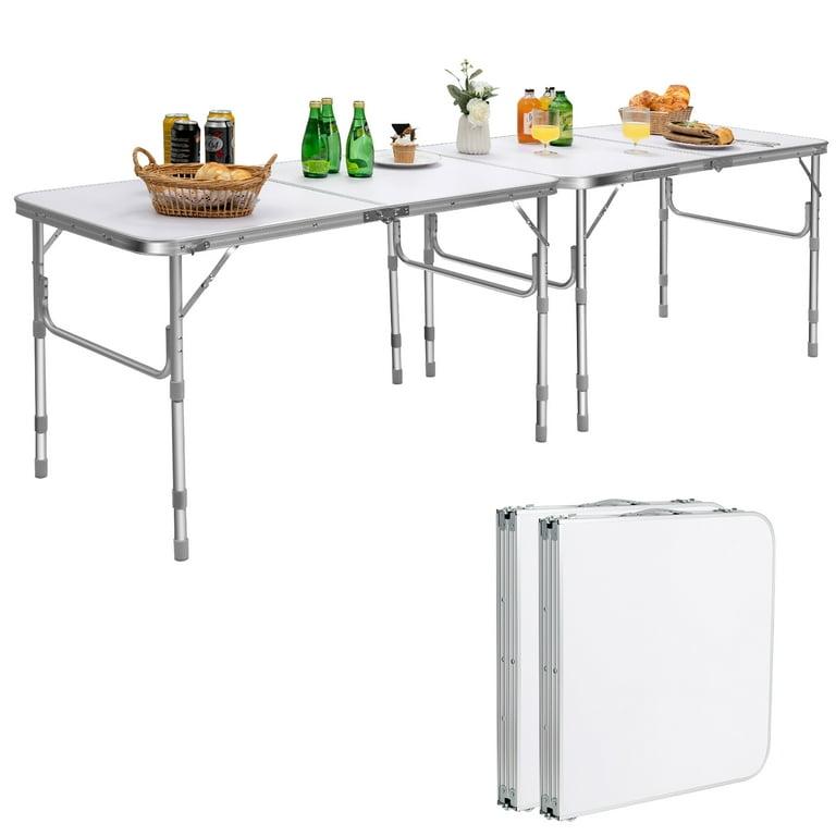 2 PCS Folding Tables 8FT Height Adjustable Aluminum Picnic Table w/ Carrying Handle set of 2
