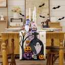 Halloween Pumpkin Boo Ghost Table Runner Spooky Tombstone Skull Burlap Table Runners, Autumn Seasonal Coffee Table Center Decor for Home Kitchen Dining Party Indoor Outdoor 13x108 Inch