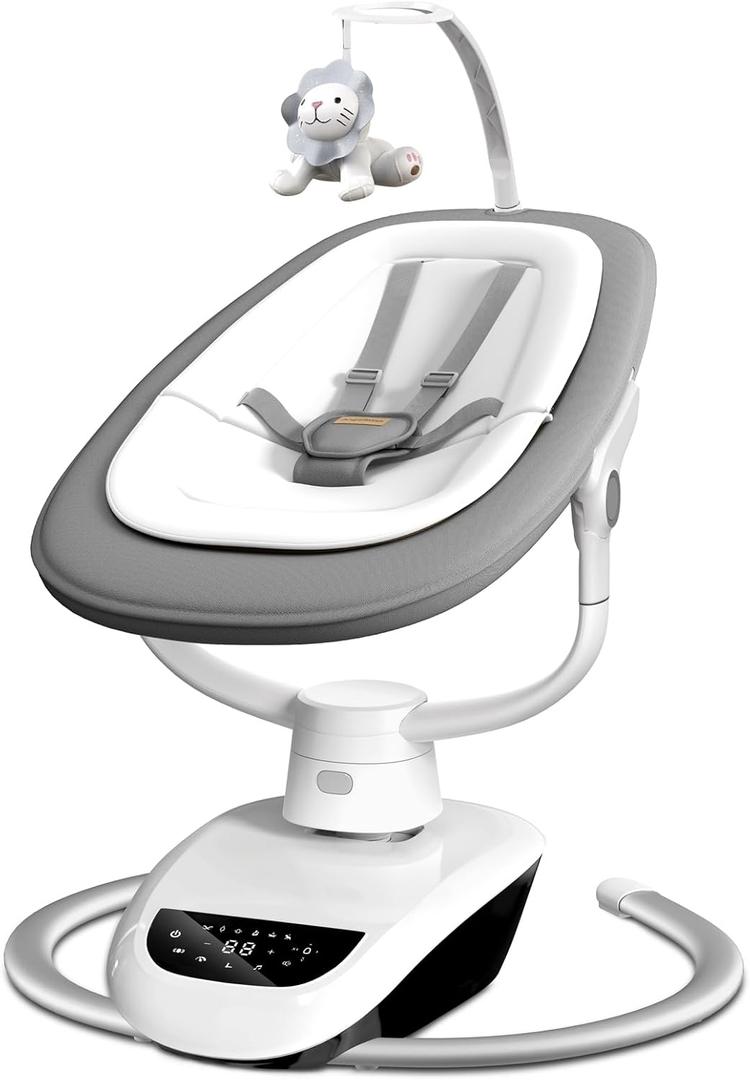 Angelbliss Baby Swing with Custom Motion, 3D-Motion Electric Swing with 6 Unique Motions & 4-Speeds, Bluetooth Enabled, 13 Preset Lullabies (Grey) (Gray)