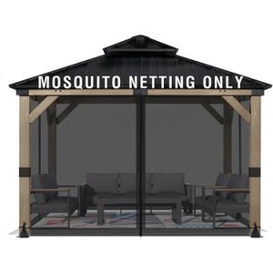 Universal 10x10 ft Gazebo Mosquito Netting, Replacement 4-Panel Sidewalls with Double Zippers for Patio, Backyard, Deck, and Lawn (Netting Only, Black)