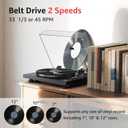 Record Player Wireless Output Turntable Carbon Fiber Tonearm Vinyl Player Aluminium Platter Belt-Drive LP Turn Tables 2 Speed RPM Phono RCA Line Output AT-3600L MM Cartridge Audio Sound Pure Black