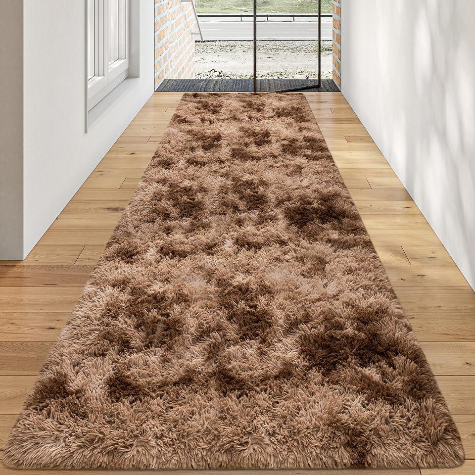 Plush High Pile Tie Dyed Rug, Fluffy Soft Runner Rugs for Bedroom 11x10 Ft