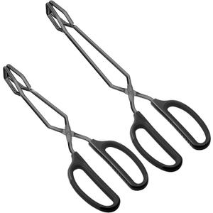 HINMAY Stainless Steel Kitchen Tongs 10" and 12" Set, Comfortable Grip Scissor Tongs for Cooking, Grilling & Serving (Black)