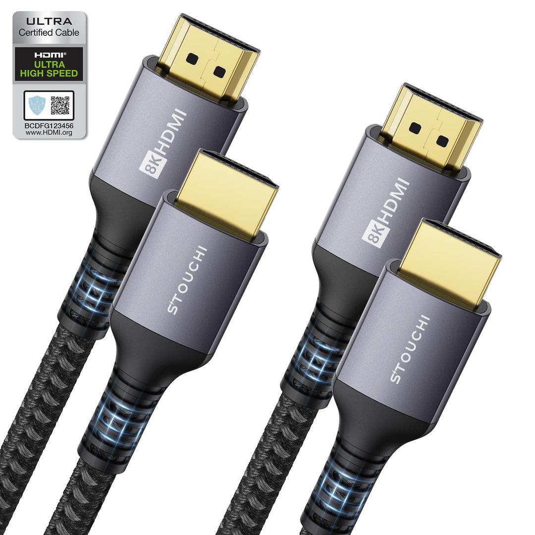 Stouchi 8K HDMI Cables 2-Pack 6FT (Certified) 48Gbps Ultra High Speed HDMI Cable, 10K 8K@60Hz 4K@120Hz 144Hz, HDCP 2.2&2.3 SBTM Dynamic HDR eARC Compatible with Apple TV 4K/Roku TV/PS5/Blu-ray (Grey)