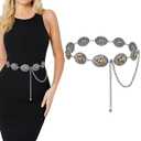 LALATCH Western Metal Concho Chain Belt for Women Cowgirl Waist Chain Belt for Dresses Jeans Western Country Outfit, Horse Sliver Chain Belt