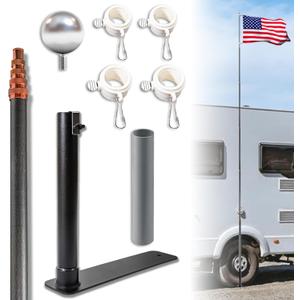 Upgraded Telescopic Flagpole with Anti-Break Tube, Thickened Tire Bracket Tailgate Flagpole - 20ft Carbon Fiber RV Flagpole Kit, Suitable for Tailgate Parties, Camping and Outdoor Activities