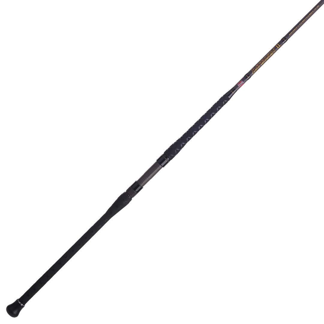 PENN Battalion II 9’ Surf Spinning Rod; 1-Piece Fishing Rod, 12-20lb Line Rating, Medium Rod Power, Moderate Fast Action, 3/4-3 oz. Lure Rating, Black/Gold