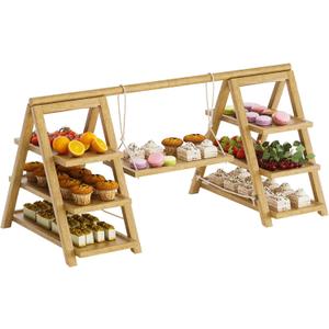 3 Tier Wooden Cupcake Stand - Wood Cake Dessert Table Display Set with Swing, Rustic Party Food Cookie Snack Display with Serving Tiered Tray Ladder Stands for Birthday Wedding Baby Shower