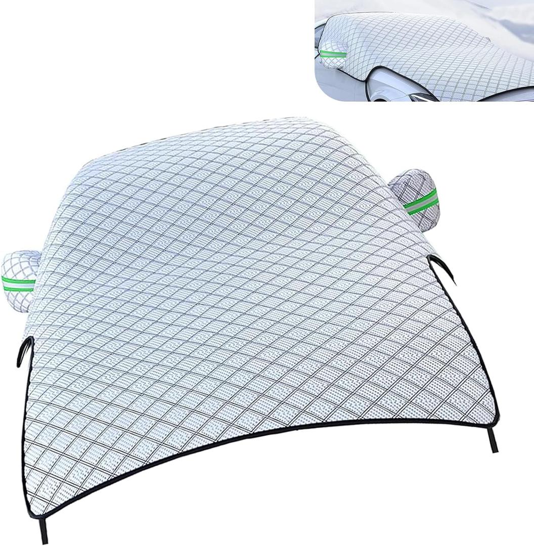 Car Windshield Snow Cover, Oversized Reinforced Vehicle Hood Mirror Protector, All Weather for Snow, Sun, Rain, Dust, Universal for All Seasons (Silver)