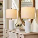 PoKat 20.75" Stone-Like Farmhouse Ceramic Table Lamps Set of 2 for Bedroom, White Bedside Lamps for Night Stands, Matte-Textured Decor Nightstand Table Lamps for Living Room End Table White