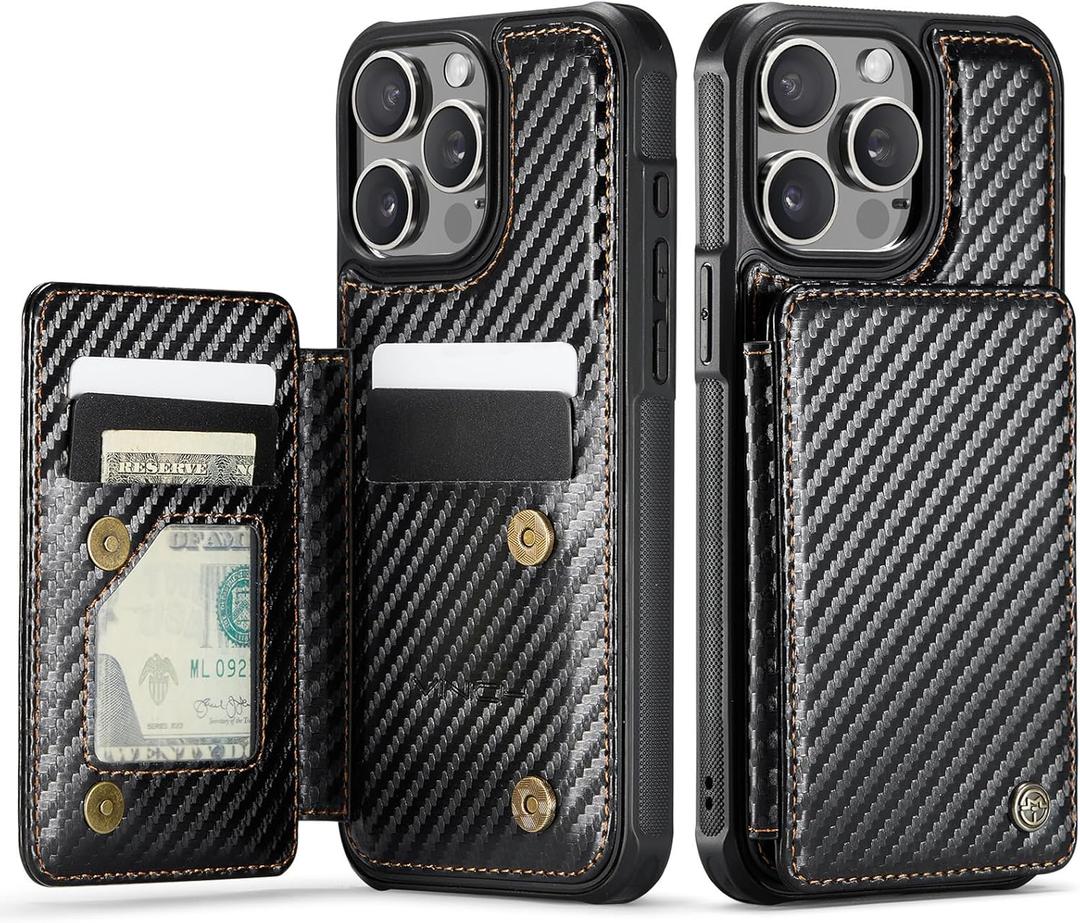 Vinich for iPhone 15 Pro Max Wallet Case with Card Holder, RFID Blocking Credit Slots Kickstand Shockproof Phone Cover Fit for iPhone 15 Pro Max 6.7" Carbon Black