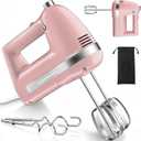 Electric Hand Mixer, Powerful 300W Hand Mixer Electric Handheld with 304 Beaters, Dough Hook,Hand Held Mixer with Turbo for Baking Cakes, Eggs, Cream Food(Pink)
