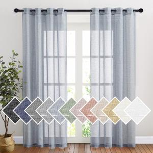 NICETOWN Linen Textured Semi Sheer Curtains 84 inches Length, Eyelet Top Bedroom Window Privacy Translucent Light Filtering Flax Sheer Drapes for Guest Room, 52 inches Wide, 2 Panels, Sea Mist