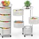JAQ No Assembly Integrated Rotating Storage Cart, 4-Tier Rolling Storage Cart with Wheels, Solid Carbon Steel Onion Potato Storage, Kitchen Storage Cart, Vegetable Storage Cart, White, 13.19 x 29.52 x 13.5 inches