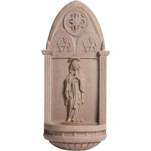 20" Gothic Virgin Mary Wall Holy Water Niche,Vintage Cathedral Prayer Decor,Catholic Blessed Home Wall Ornament,Rosary Storage Faith Gift (Sandstone)