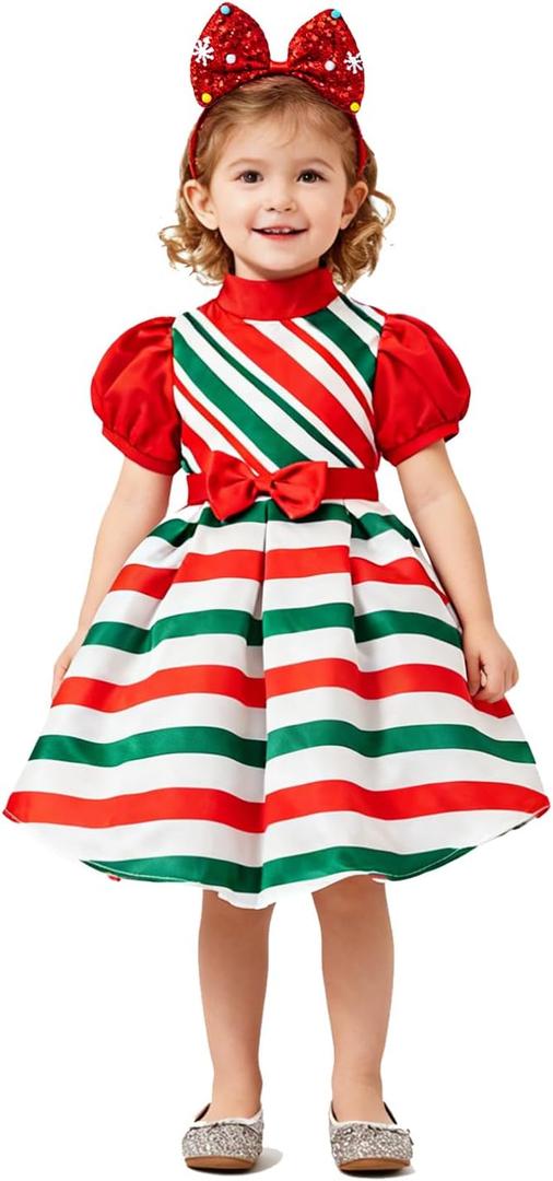 LATOBREATH Little Girls Christmas Party Princess Dress Kids Birthday Outfit With Bow Hair Band (5T, Red)