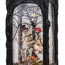 Eldnacele Halloween Ghost Projection Snow Globe Lantern with 6-Hour Timer, Lighted Plug-in & Battery Operated Water Glittering Snowing Globe Lamp for Spooky Fall Halloween Indoor Decoration(Skeleton)