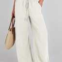ANRABESS Women's Linen Pants Summer Casual Palazzo Beach Pant Drawstring High Waist Wide Leg Trousers Vacation Outfits Medium Beige