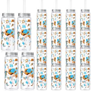 LemonRoad 24 Pcs Cowboy Plastic Cups with Lid and Straw 14 oz Reusable Cowboy Themed Party Decorations Tumbler Beer Can Iced Coffee Cup for Preppy Western Party Decoration