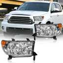 Headlight Assembly, Headlights Kit Compatible with 2007-2013 Toyota Tundra/2008-2017 Sequoia Replacement Headlamp Chrome Housing Amber Reflector