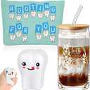 Sliner 3 Pcs Dental Hygiene Gifts Dental Assistant Gifts 16 oz Glass Cup Makeup Bag Teeth Stress Toy for Women Nurse Assistant Retirement Graduation Birthday Christmas Dentist Accessories(Multicolor)