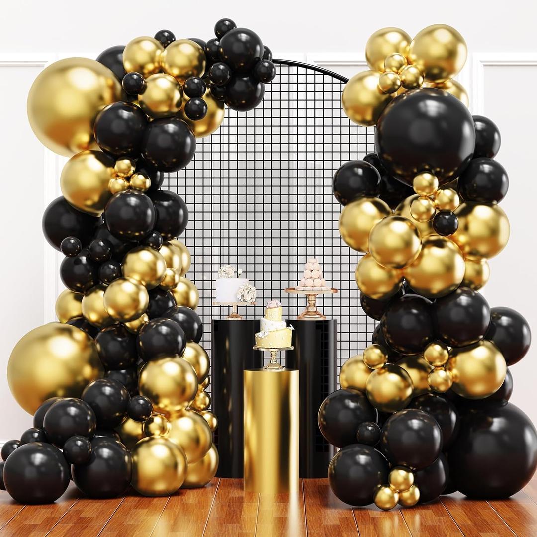 YMSZ Black and Gold Balloons, Black and Metallic Gold Balloons Garland Arch Kit for 2026 Graduation Decorations, Birthday Party, Prom, Retirement, Masquerade, Anniversary Party Decorations