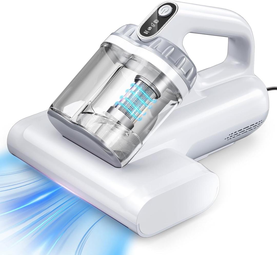 Mattress Vacuum Cleaner, 17Kpa 650W Bed Vacuum Cleaner, 273nm UV-C Light & Ultrasonic 145F Heating, 80000 RPM/Min Brushroll Rotation, Wide Suction Port for Pillows Cribs Sofa, White Corded
