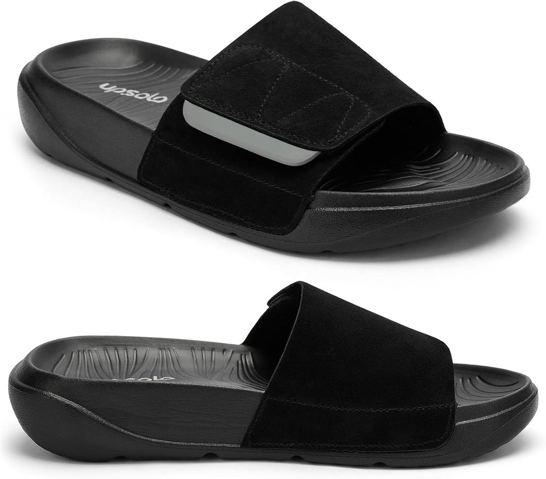 UPSOLO Men's Recovery Sandals with Arch Support, Adjustable Velcro Straps Wide Size Beach Slides, Open Toe Indoor Outdoor Sandals for Men, 8.5-9.5