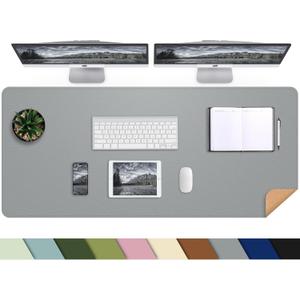 Leather Desk Protector, 47in*23.7in Large Mat with Natural Cork & PU Leather, Mouse Pad, Non-Slip Office Mat, Waterproof Writing Pad for Office and Home (Light Grey)