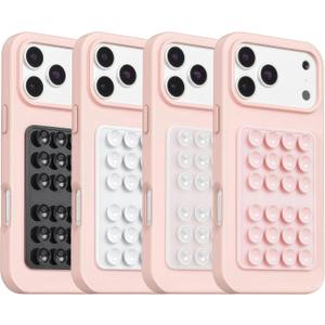 3 x (4 Pack) Silicone Octo Cup Buddy Suction Phone Grip Mount, Hands-Free Sticky Phone Holder with 24 Suction Cups, Strong Grip for Selfies & Videos, Adheres to Mirrors, Tiles & Smooth Surfaces (Light Pink & Clear & White & Black)