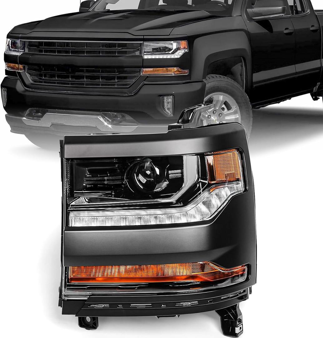 Headlight Assembly Compatible with Chevy Silverado 1500 2016 2017 2018 (Hid/Xenon Model) Factory Replacement Head Light Lamp Black Housing Left Driver Side