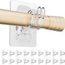 No Screw Curtain Rod Holders, (18 Pack) Adjustable Adhesive Rods Bracket Hooks, Stick on Wall Curtains Hangers for Livingroom Max 1.7" Dia Poles, Hold Up to 20Lbs