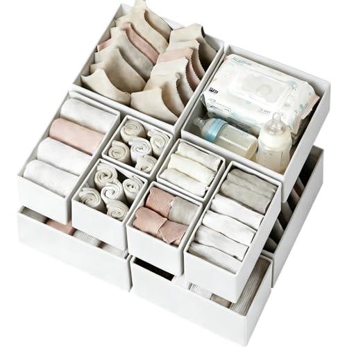 Criusia Drawer Organizer Clothes 12 Pack - Fabric Closet Organizers and Storage for Nursery Organization - Dresser Drawer Dividers for Baby Clothes/ Socks/ Underwear/ Bras - College Dorm Room Essentials