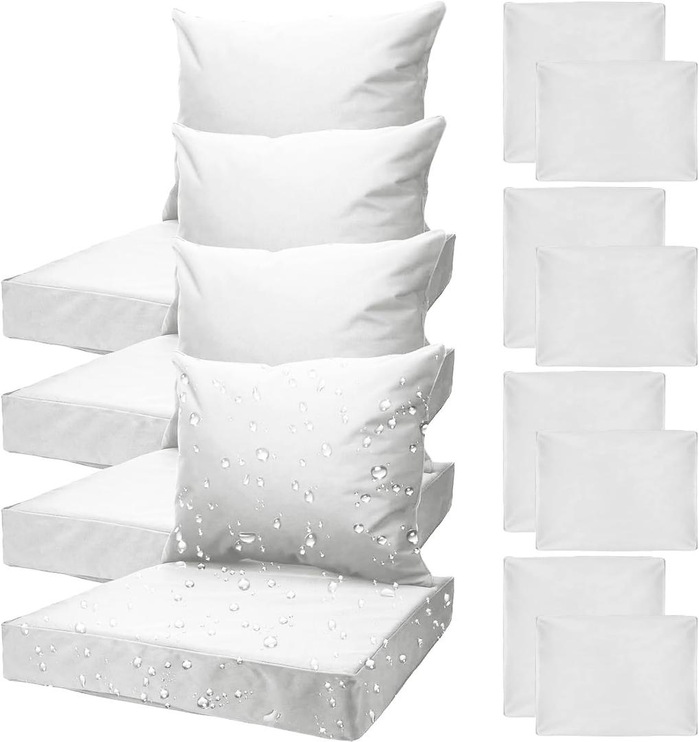 All Smiles White Patio Furniture Replacement Chair Cushion Covers Set of 4 for Waterproof Resistant Outdoor Deep Set Cushion Covers for Seat Yard Garden Deck24 x 20 Inch, 24 x 24 x 4 Inch