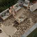 PureCozy 9x12 Easy Jute Outdoor Rug Brown Floral Textured Indoor Outdoor Area Rug Farmhouse Patio Carpet for Backyard, Patio, Porch, Easy-Cleaning, High Traffic, Pet-Friendly, Non-Shedding