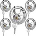 Discus Keyed Alike Padlock, 2-3/4 Inch Wide, Heavy Duty Stainless Steel Outdoor Disc Lock with Key for Storage Unit, Garages, Fence and Sheds, 5 Pack (Silver)