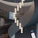 ykolupty Long Staircase Crystal Pendant Chandeliers 10-Lights Silver Column Crystal Chandeliers Foyer Entrance High Ceiling Hanging Chandelier 2700-6000k Dimmable Fixtures LED Big Chandeliers