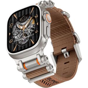 TAURI Nylon for Apple Watch Ultra 3/2 Bands 49mm, Rugged Nylon Braided Strap & Stainless Steel Metal Connector  Adjustable iWatch Ultra Men's Woven Sport Band, Brown
