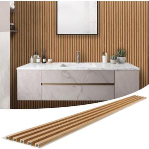 LARWORKS WPC Slat Wall Panels 8 Pack 96" x 8.2", Waterproof Fluted Wall Paneling, Accent 3D Wall Panel for Wall Decor, Bathroom, Bedroom, Office - Widen High Grille Elm (Cover Approx.44 sq.ft)